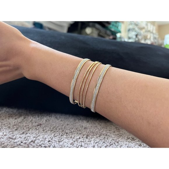 Gold statement bracelet chunky bangle wide cuff bold metal women glitter silver - Picture 6 of 6